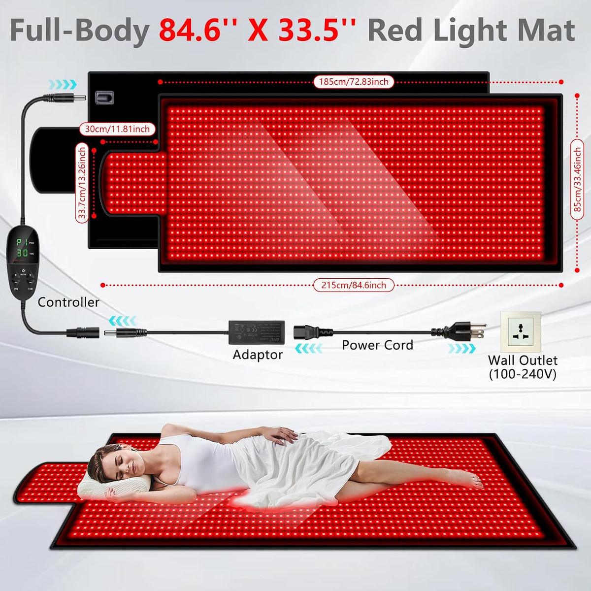 Luxlaria 84.6'' X 33.5'' LED 1400Pcs 660Nm Red Light Therapy Mat — detail shot